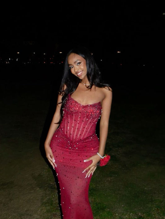 Timeless Mermaid Sweetheart Burgundy Sequin Beaded Prom Dresses Party Dress Birthday Outfits Prom Gown DH2999