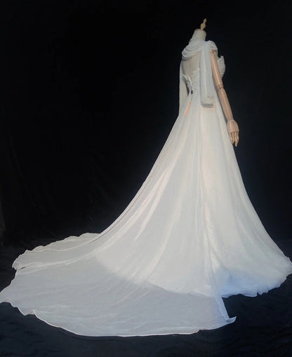 Unique Wedding Dresses A Line Sweetheart Boho Chiffon With Scarf White Long Bridal Gown N3397