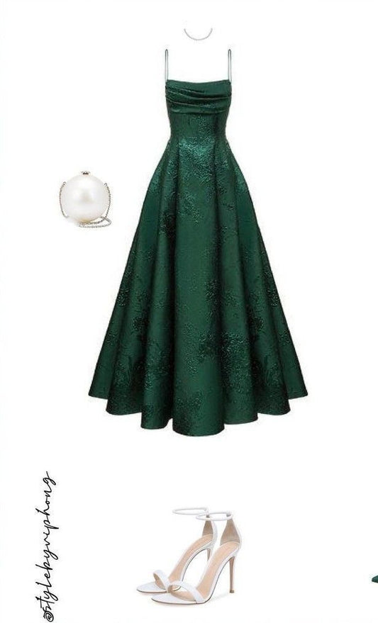 Elegant Prom Dress A-Line Spaghetti Strap Dark Green Satin Sleeveless Evening Dress Backless Formal Party Gowns AB442