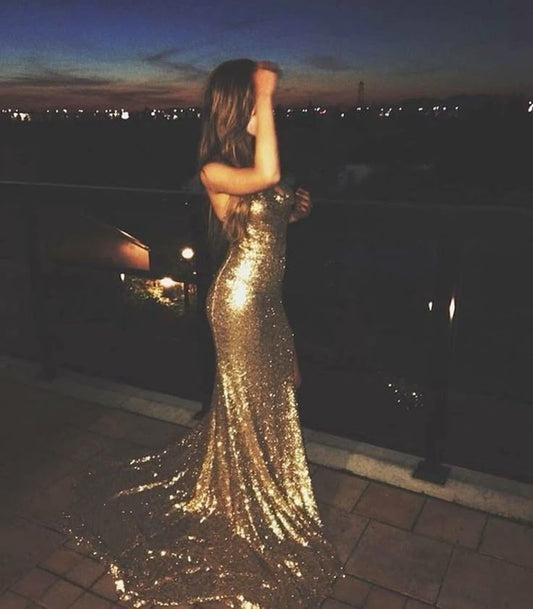 Spaghetti Strap V Neck Backless Mermaid Long Prom Dress Evening Dresses AB1637