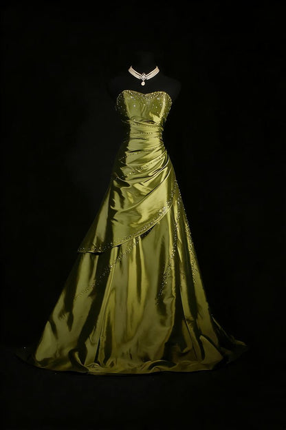 Sweetheart Satin A Line Prom Dresses Beaded Formal Evening Dress Formal Dress N777
