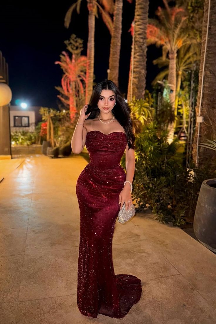 Sparkling Burgundy Sweetheart Strapless Sleeveless Sequins Prom Dress Mermaid Column On Sale N1768