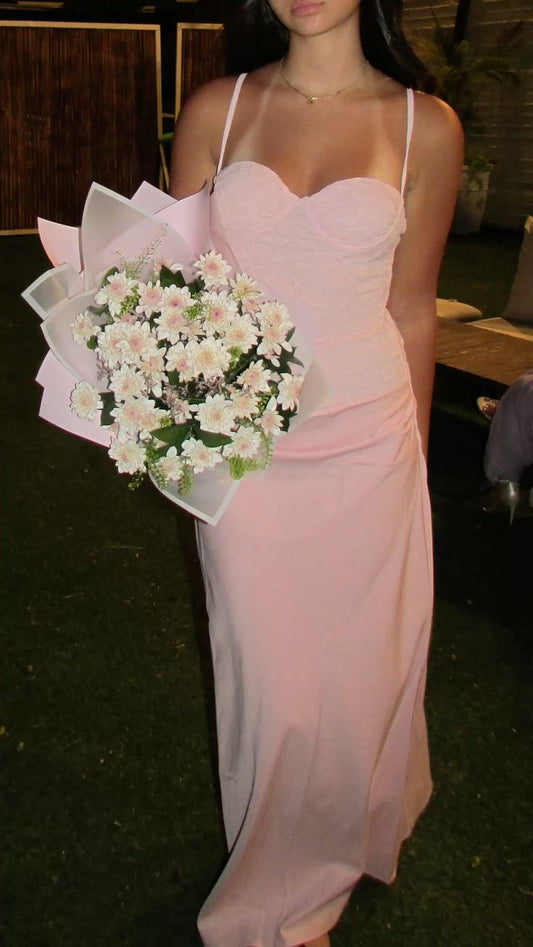 Simple A Line Spaghetti Strap Pink Maxi Dress Chiffon Long Beach Summer Garden Inspiration Wedding Guest Dresses N2477