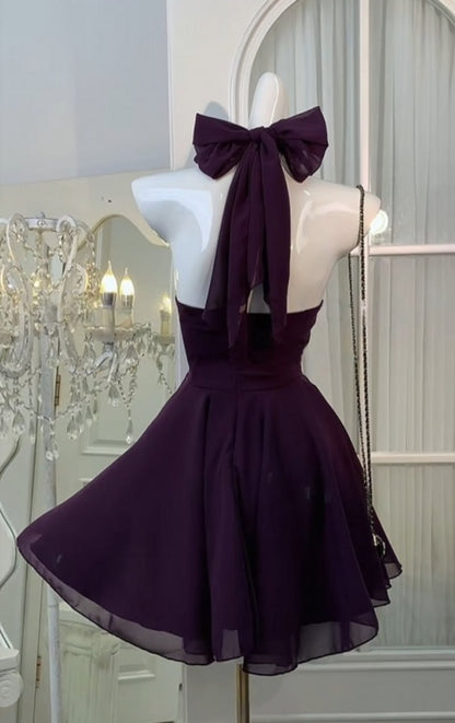 Simple A Line Halter Chiffon Purple Homecoming Dresses Graduation Cocktail Graduation Outfit RB6780