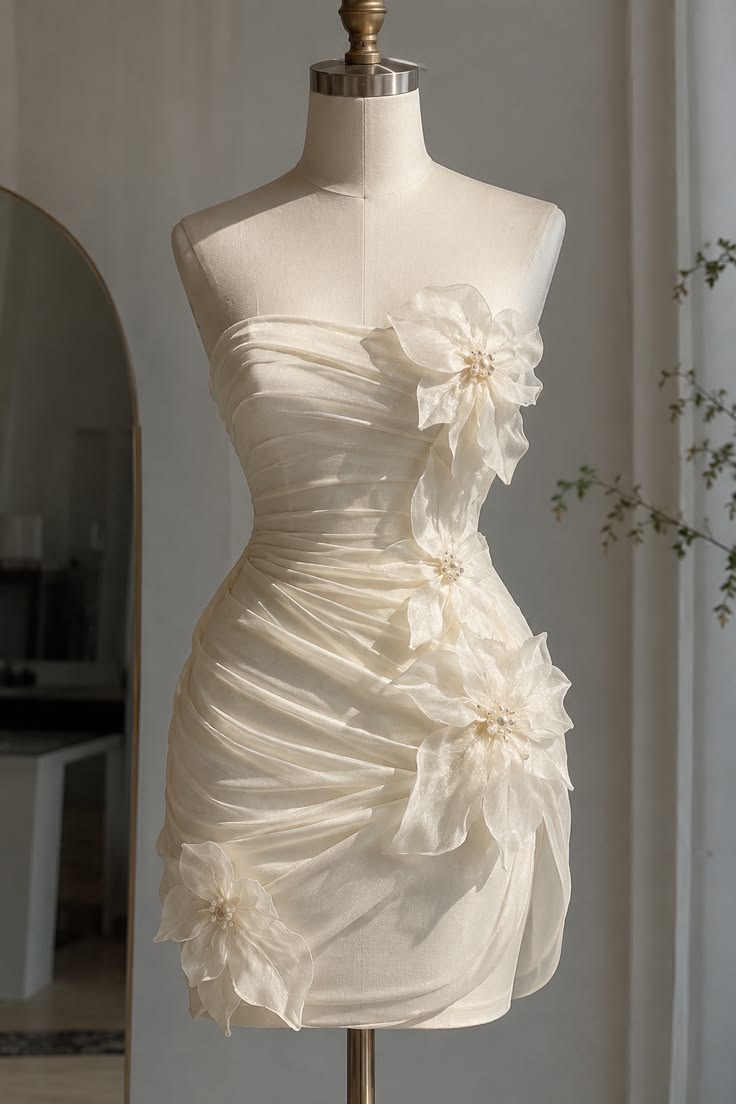 Modest Homecoming Dresses Outfit inspo Sheath Strapless White Chiffon 16th Birthday Cocktail Ideas Outfits RB8197