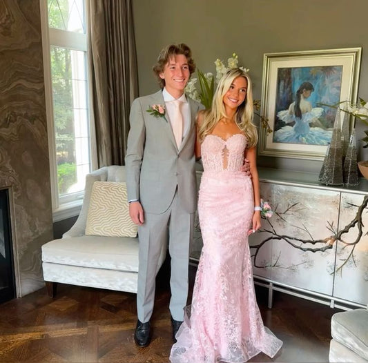 Lace Appliques Sweetheart Keyhole Trumpet Long Prom Dress Formal Gowns Inspo Evening Outfit N248