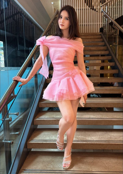 Sweet A line Off The Shoulder Chiffon Pink Short Mini 16th Birthday Dresses Hoco Outfits N1910
