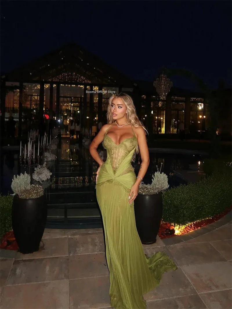 Elegant Mermaid Straps Olive Green Lace Perfection-Formal Goals Nigh Evening Long Prom Dress Party Outfits RB6763