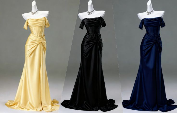 Elegant Pleated Satin Formal Mermaid Evening Dress,Fahsion Graudation Prom Dresses With Off-The-Shoulder N1870