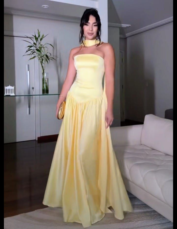 Charming A Line Strapless Yellow Satin Summer 20th Birthday Elegant Outfit Wedding Guest Dresses N4171