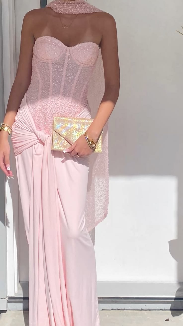 New Arrive Elegant Sweetheart Pink Sequin Long Party Dress Prom Dresses Mermaid Bodycon For Women N4072