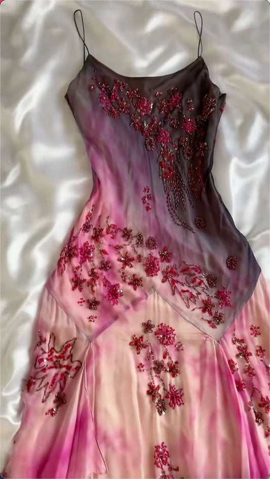 Vintage Mermaid Spaghetti Straps Beaded For Women Party Dresses Long Formal Prom Dress Inspo 22th Birthday Gown AB1404