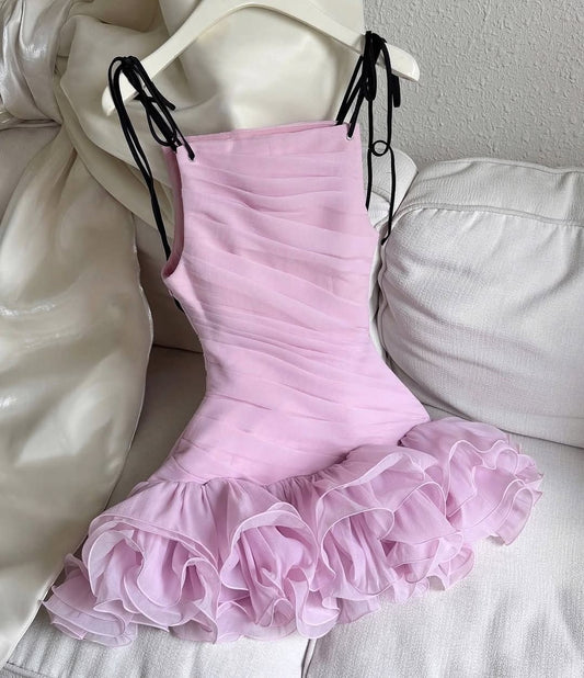 Beautiful Short Homecoming Dresses Sheath Straps Pink Semi Formal Graduation Hoco Outfit RB4667