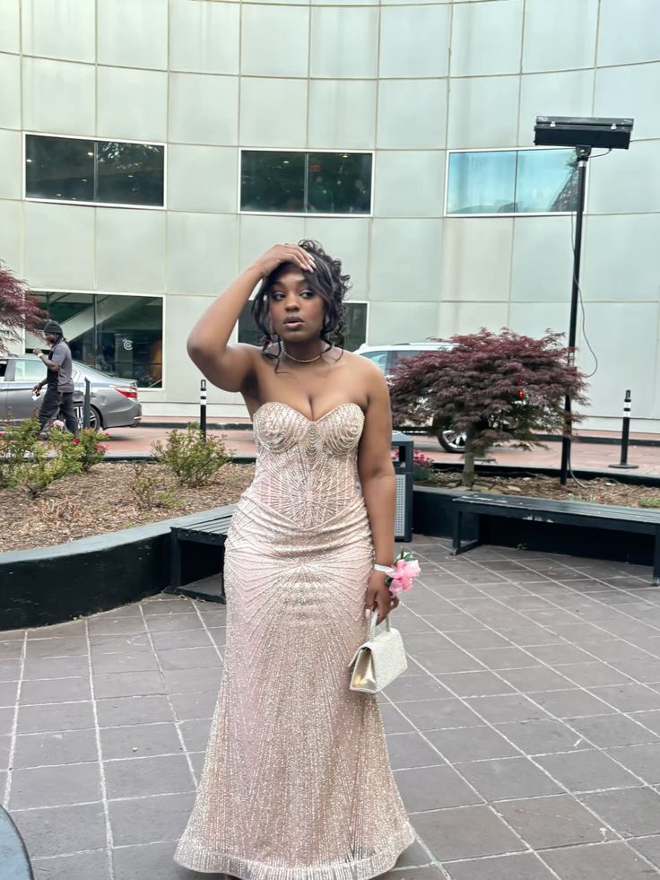 Stunning Prom Dresses Mermaid Sweetheart Blush Pink Sequin Long Formal Dress N2478