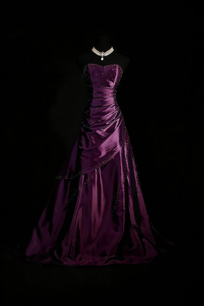 Sweetheart Satin A Line Prom Dresses Beaded Formal Evening Dress Formal Dress N777
