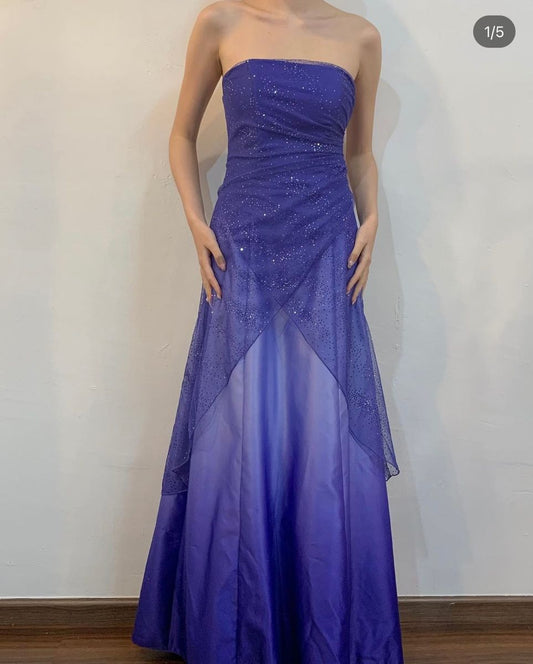 Modest A line Strapless Gradient Grape Colors Sleeveless Long Prom Dresses For Women N4177