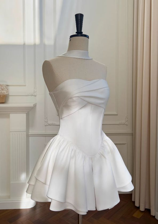 Cute Hoco Dress A Line Sweetheart White Satin Short Homecoming 17th Birthday Party Dress RC1240
