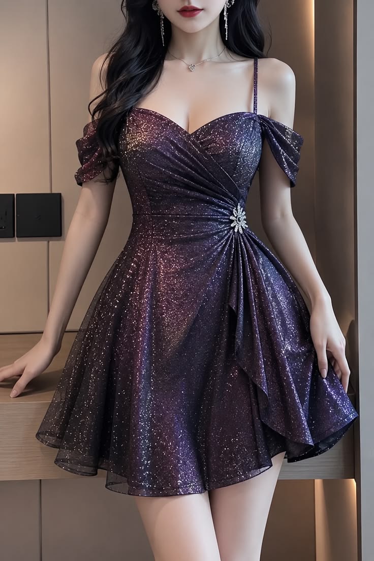 Sparkly A Line Spaghetti Strap Purple Homecoming Dresses Graduation Cocktail Graduation Outfit RB6769