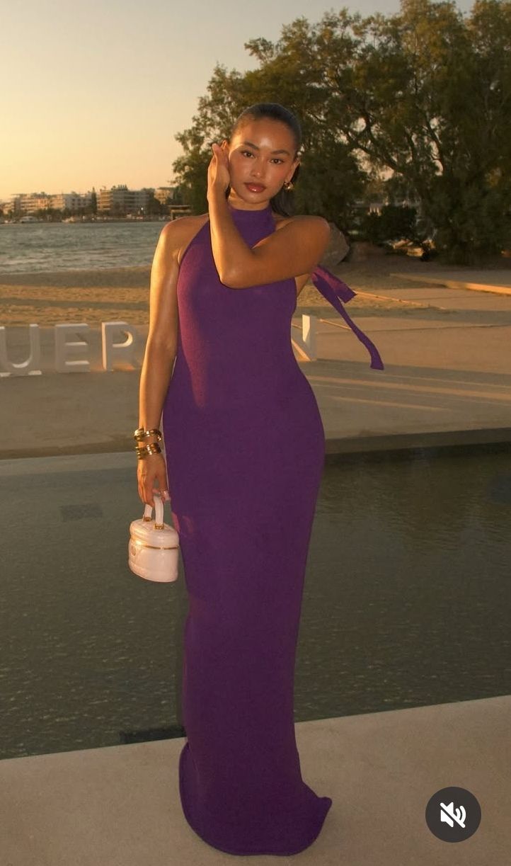 Sexy High Neck Purple Chiffon Long Prom Dresses Mermaid For Women N4180