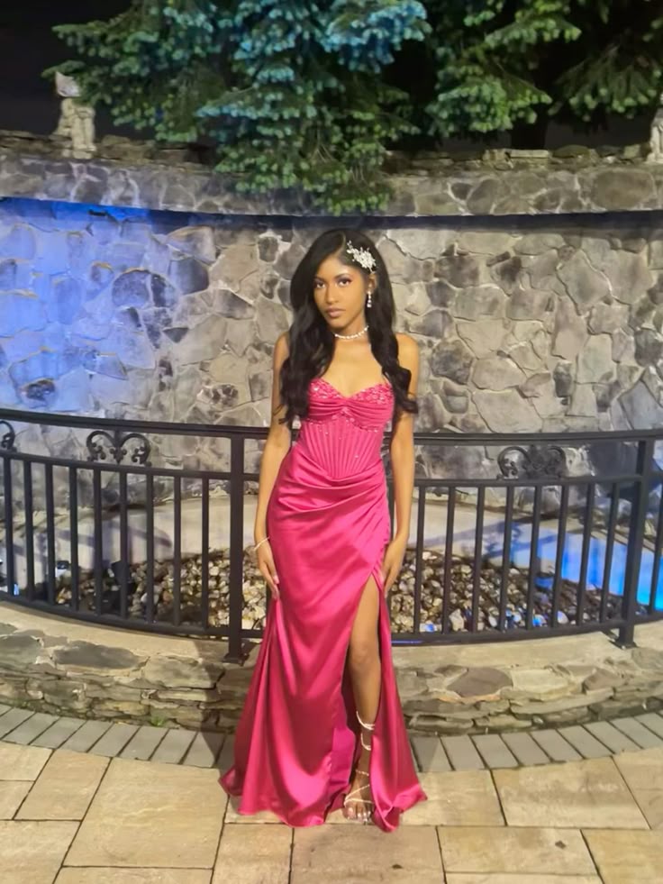 Unique Mermaid Sweetheart Hot Pink Satin Beads Prom Dresses Long Party Dress 21st Birthday Outfits Graduation Dress RB909