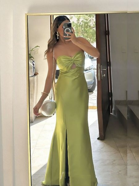 Simple Green Satin Mermaid Long Evening Prom Dresses, Sweetheart Prom Dress AB1854