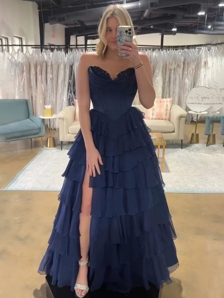 Classy Ball Gown Sweetheart Light Blue Chiffon Prom Dresses Party Dress 20th Birthday Outfits Graduation Dress RB874