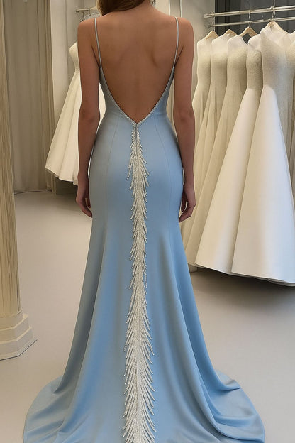 Mermaid / Trumpet Court Train Blue Beadings Prom Dresses Evening Gown Mermaid Formal Dress Elegant Celebrity Style For Women AB1454