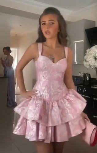 Cute A Line Pink Straps Short Summer Birthday Dress Hoco Dress Birthday Outfit 19Th Birthday Mini Party Dresses RB4157