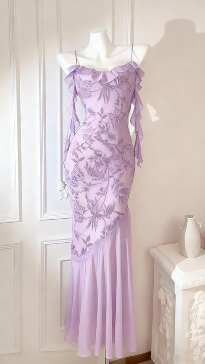 Chic Mermaid Spaghetti Straps Black Chiffon Long Prom Dresses Inspiration Party Dress Prom Gowns DH3027