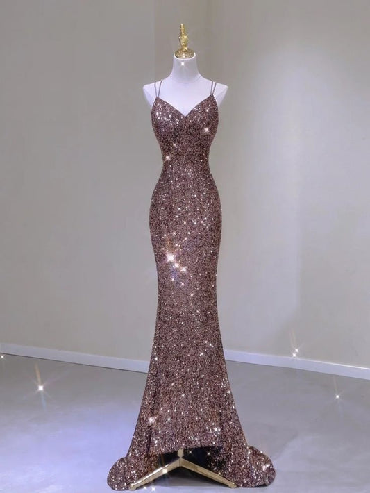 Modest Mermaid Spaghetti Straps Sequin For Teens Senior Party Dress Long Formal Prom Dresses 21st Birthday Outfits AB1427