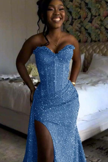 Orange Mermaid Prom Dress Sleeveless Sweetheart Sequined Formal Dress Party Gown For Women AB1531