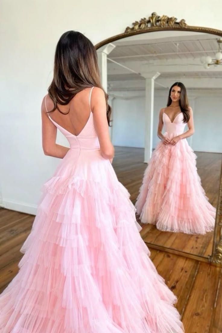 New Women’s Prom Dress Ball Gown Spaghetti Straps Pink Elegant Formal Graduation Party Gown RB9519