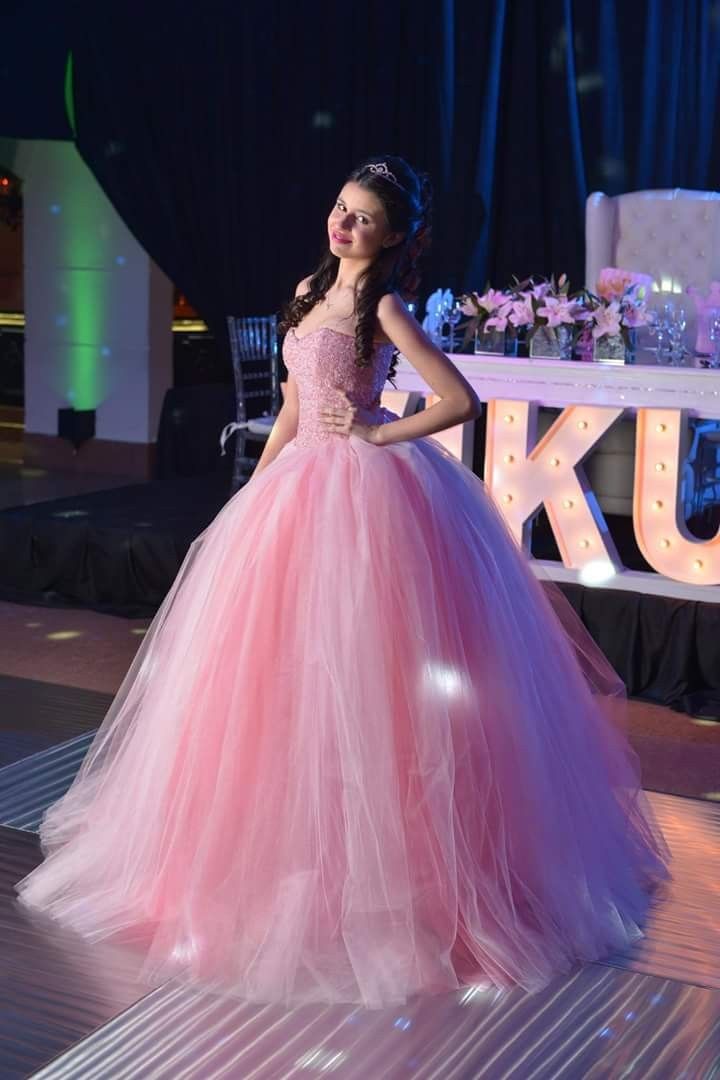 Sweet 16 Dress Ballgown Sweetheart Pink Tulle vestido de 15 Sweet Sixteen Dress RB9520