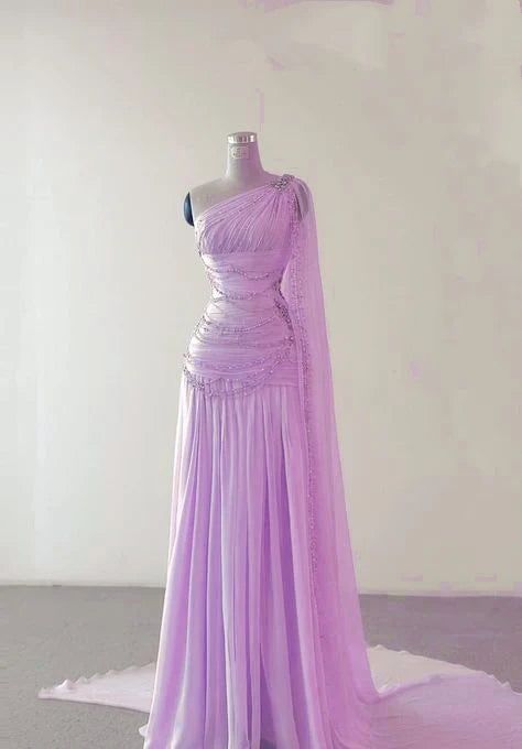 Classy Sheath One Shoulder Pink Long Chiffon Evening Gown Prom Dresses Formal Gowns AB525