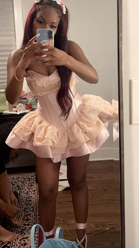 Cute Ball Gown Sweetheart Pink Lace For Black Girls Short 19th birthday outfit ideas black girls Inspo Mini Cocktail Outfits RB3800