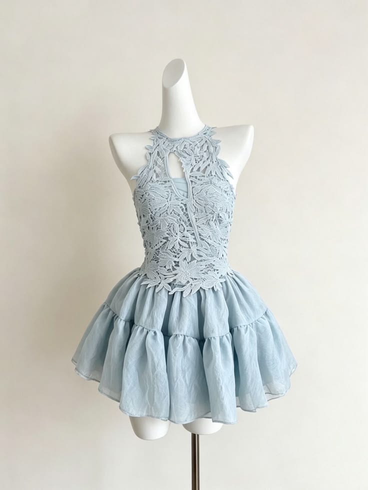 Unique Homecoming Dresses Outfit inspo A Line Halter Blue Lace For Girls 17th Birthday Cocktail Dress Ideas Outfits RB8200