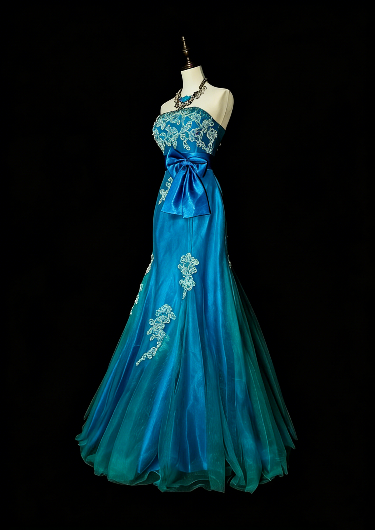 Vintage Mermaid Strapless Blue 2000s With Appliques Prom Dresses Long Formal Party Gown N1359