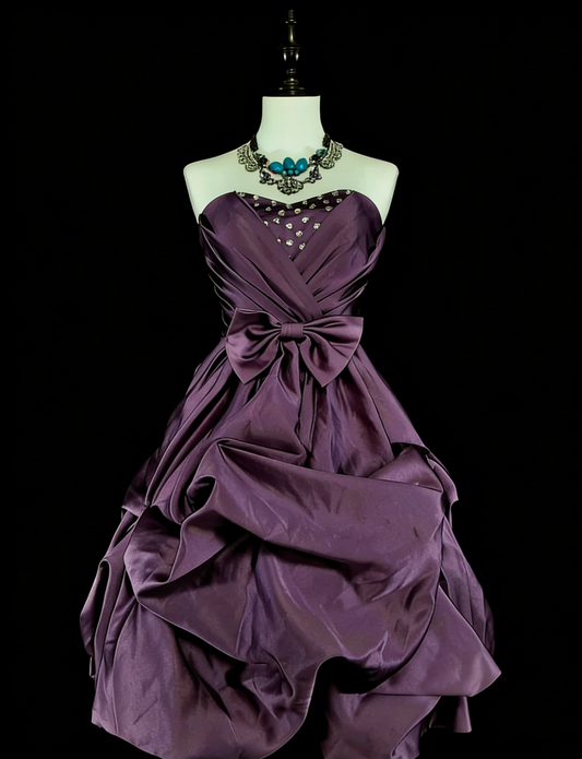 Unique Ball Gown Sweetheart Purple Satin Inspo 2000s Hoco Gowns Short Inspo Homecoming Dresses N1746