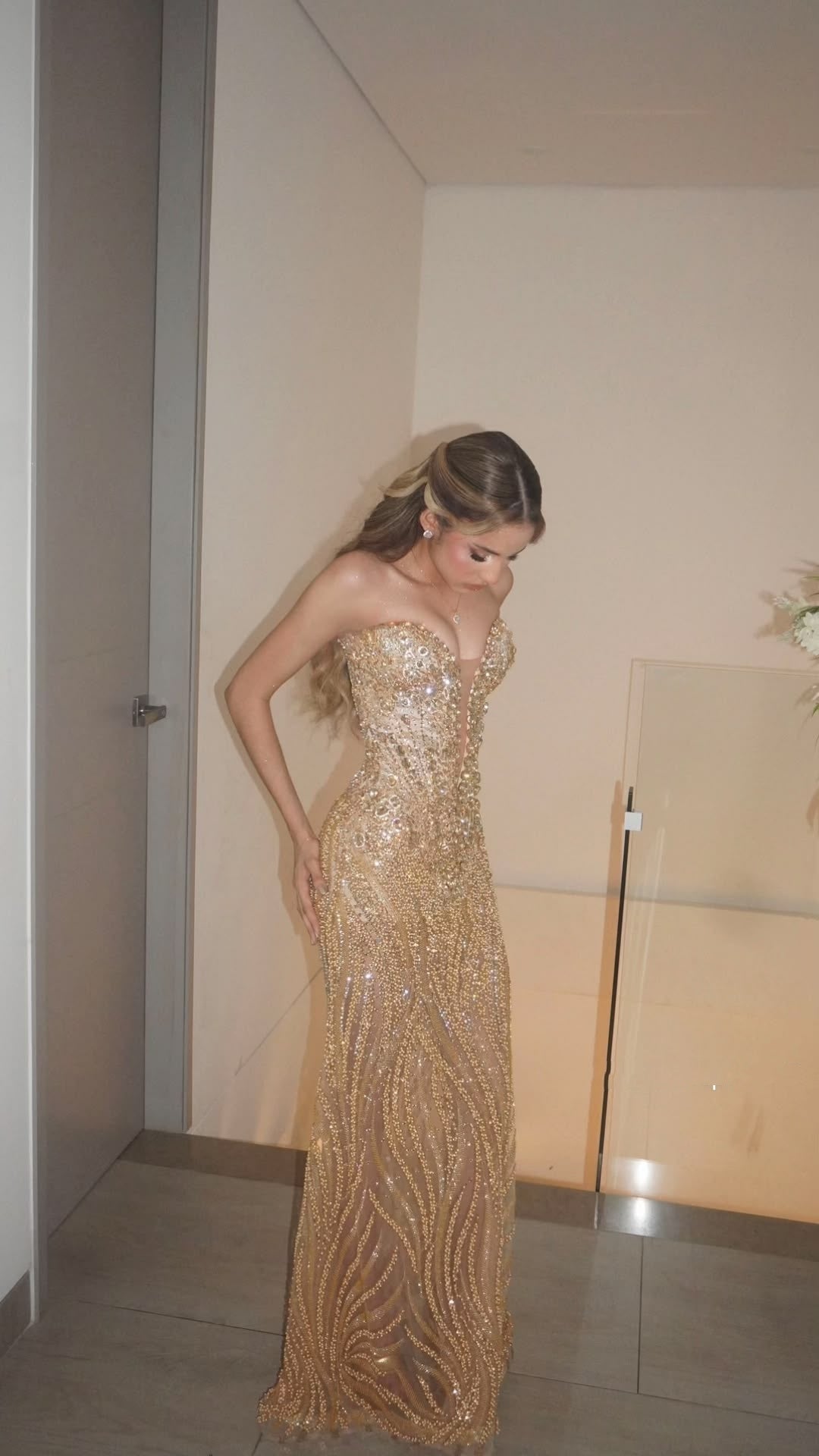 Sexy Mermaid Sweetheart Gold Long Prom Dress With Beaded Bodice Evening Dresses N634