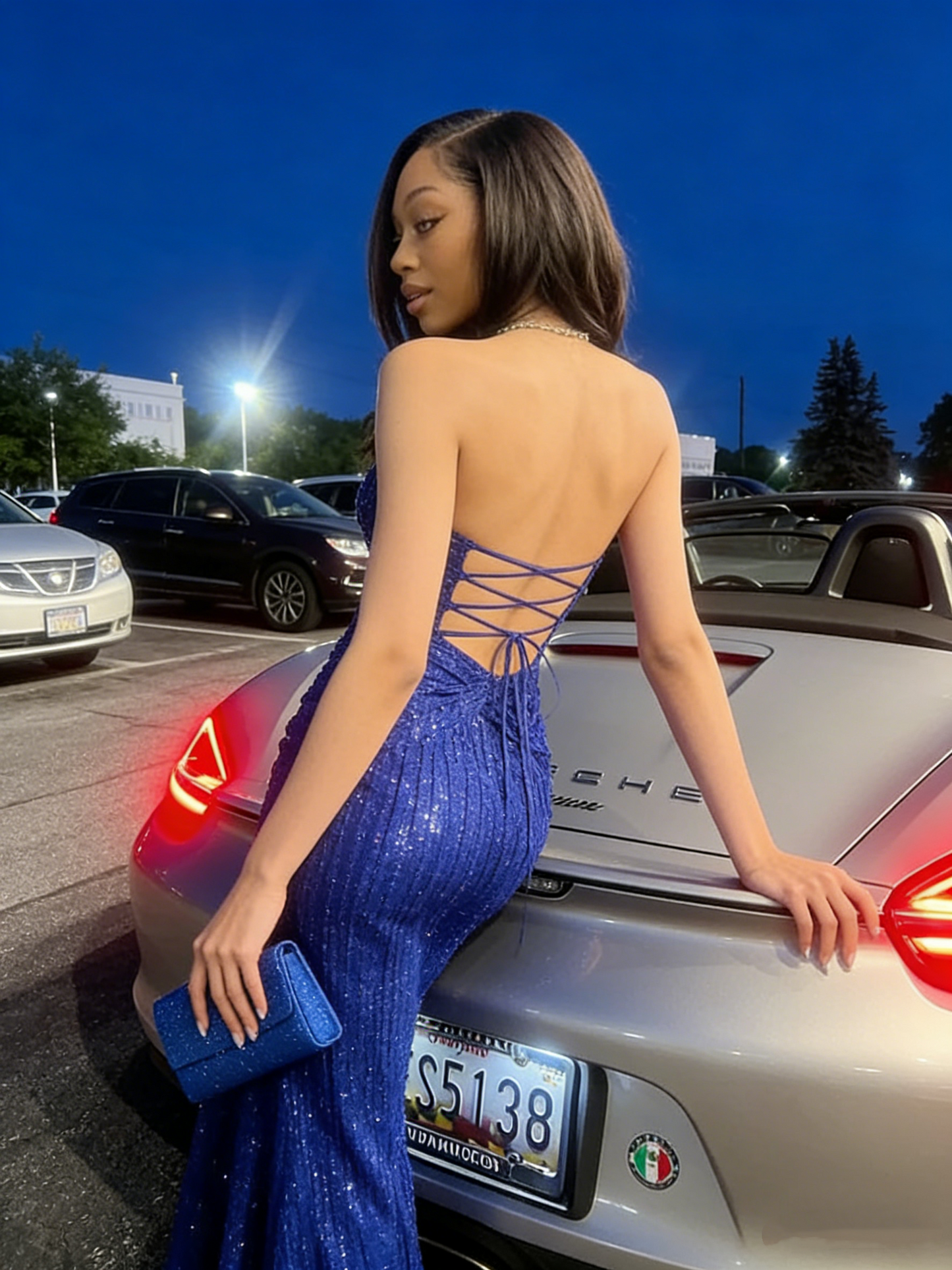 Unique Mermaid Sweetheart Royal Blue Sequins Prom Dresses Party Dress 21st Birthday Outfits Graduation Dress RB900