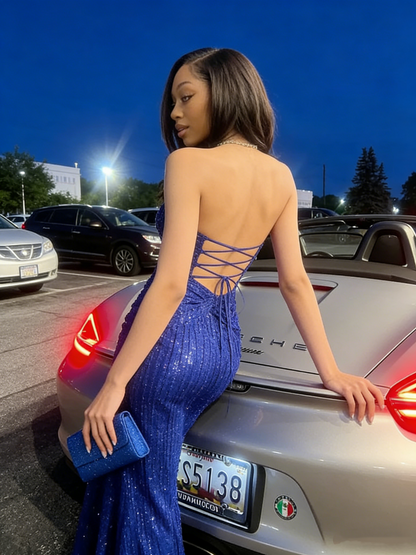 Unique Mermaid Sweetheart Royal Blue Sequins Prom Dresses Party Dress 21st Birthday Outfits Graduation Dress RB900
