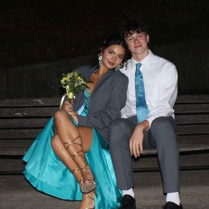 Vintage Mermaid V Neck Blue Satin Sequins Beads Prom Dresses Inspiration Prom Dress Graduation Dress RB1175