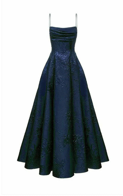 Elegant Prom Dress A-Line Spaghetti Strap Dark Green Satin Sleeveless Evening Dress Backless Formal Party Gowns AB442