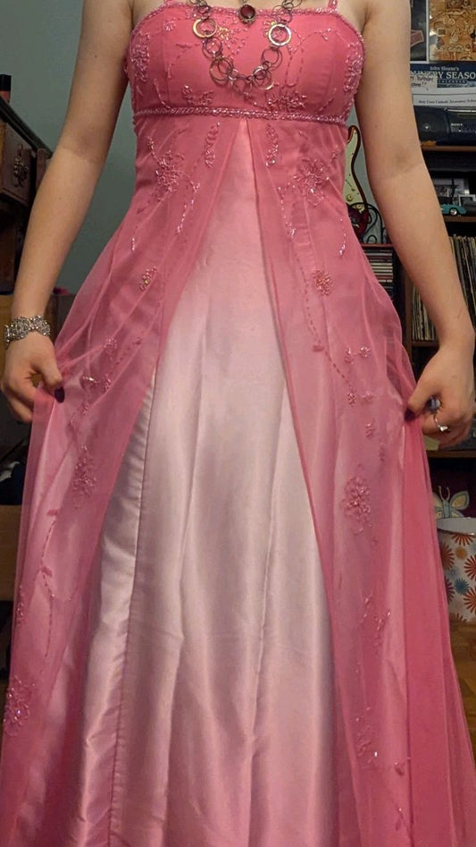 Vintage Y2K A line 2000s Pink Ombre Gown Gradient Colors Spaghetti Strap Formal Dress 21st Birthday Prom Dresses N2420