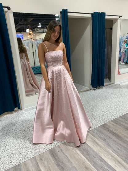 Prom Dress Ball Gown Vestidos Pink Straps Satin Floor Length Formal Gown for Women Graduation Party RB9445