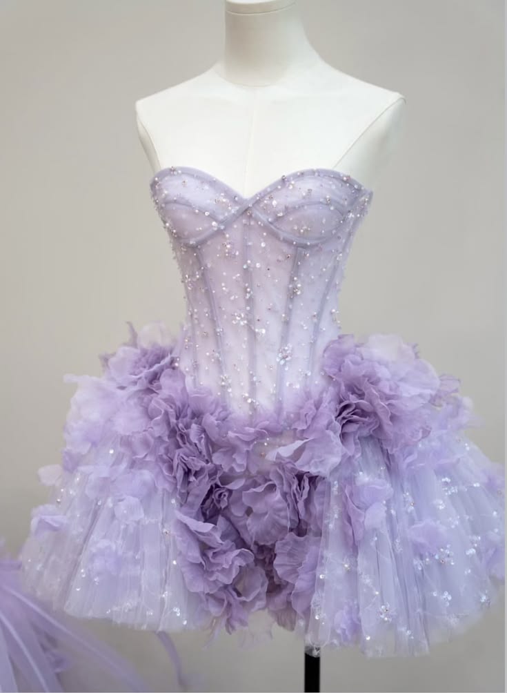 Luxurious Ball Gown Sweetheart Lilac Tulle Mini Graduation Hoco Dresses Short With Flowers Homecoming Outfits RB3706