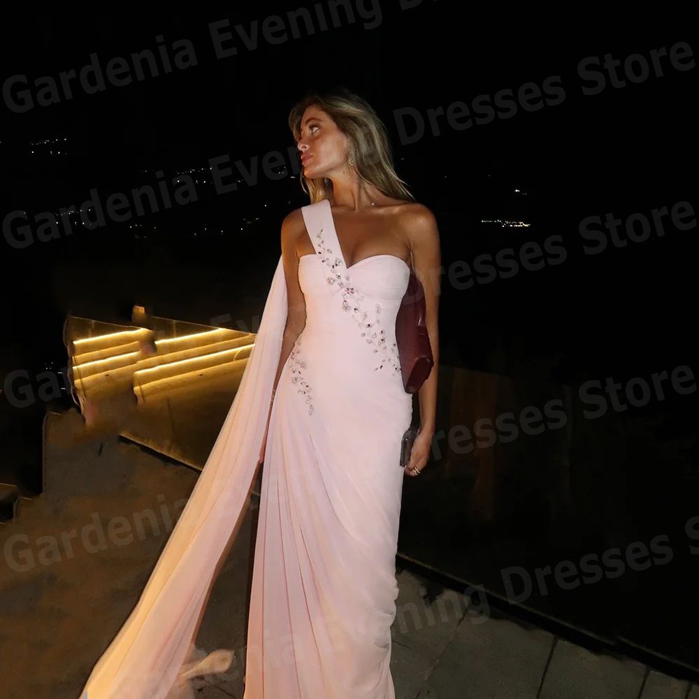 Sexy Mermaid Women's Evening Dresses Sleeveless Prom Gowns Customized One Shoulder Backless Applique AB921