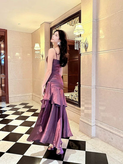 Elegant And Chic Asymmetrical Ruffle Cami Dresses Fashion Women Plain Party Prom Evening Modest Birthday Wedding Guest Dress AB956