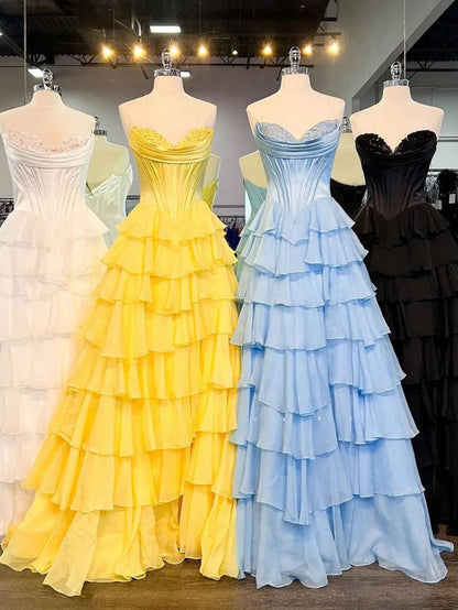 Classy Ball Gown Sweetheart Light Blue Chiffon Prom Dresses Party Dress 20th Birthday Outfits Graduation Dress RB874
