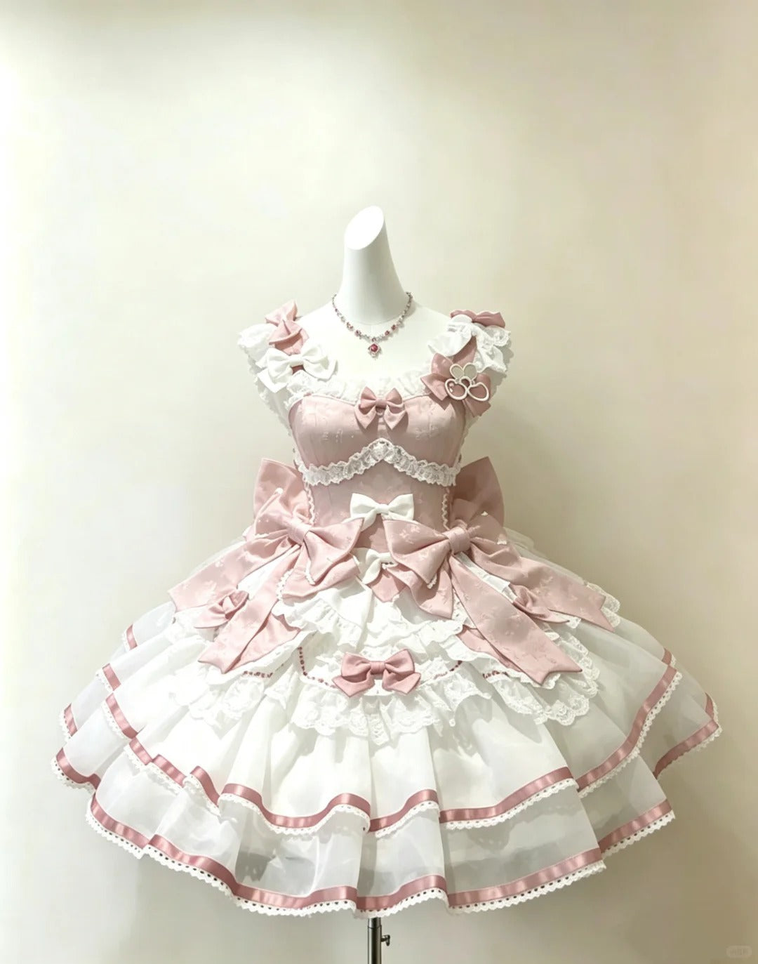 Romantic Ball Gown Square Neck Pink Satin White Lace With Bows Lolita Dress Homecoming Dresses Hoco Outfits RB4687